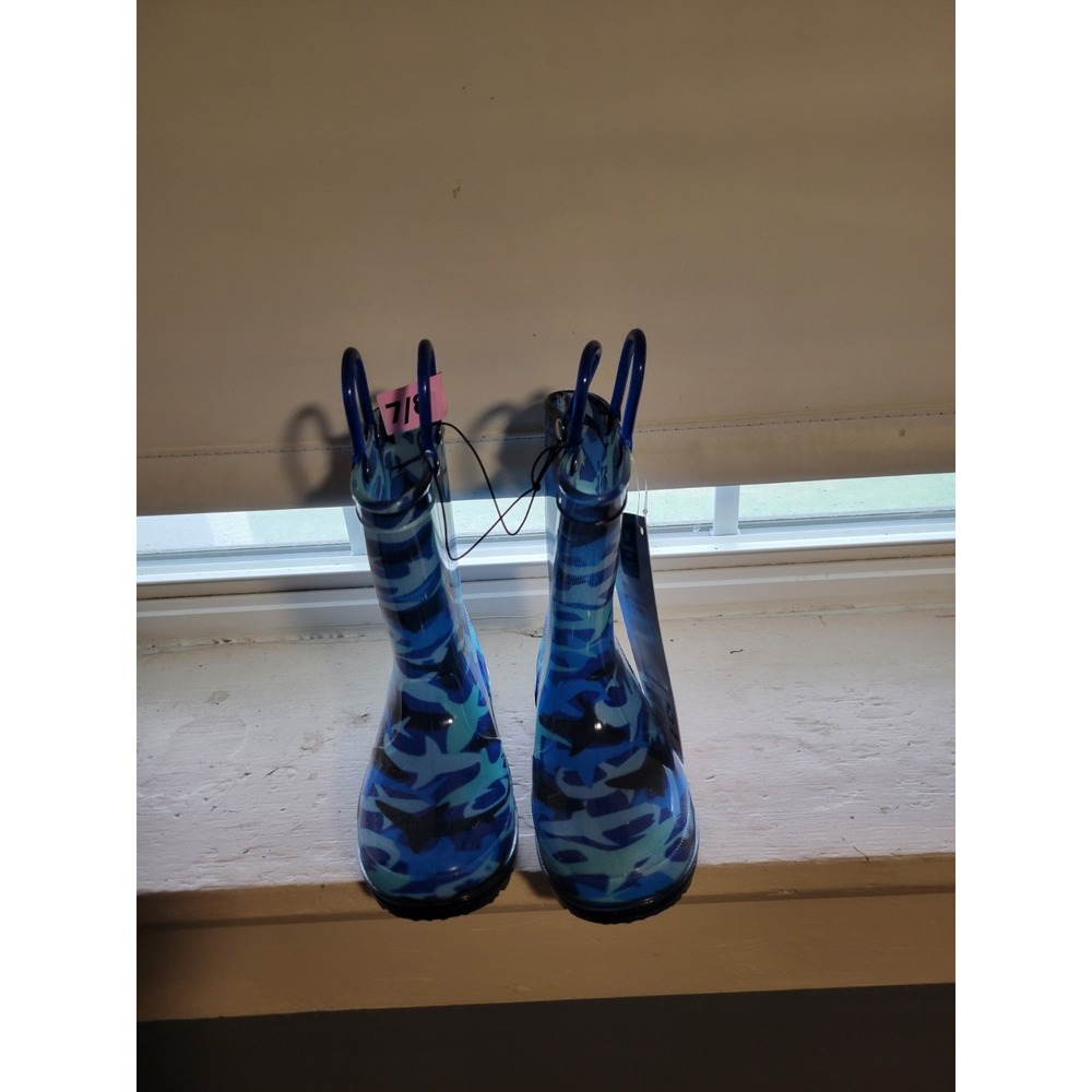 Members Mark Kids Rubber Rain Boots Blue Camo Sz 7/8 Outdoor